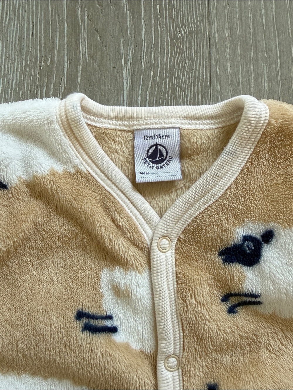 Baby Cozy Sheep-Print Fleece Onesie - Tan/White - 12M (74cm) - Picture 9 of 10